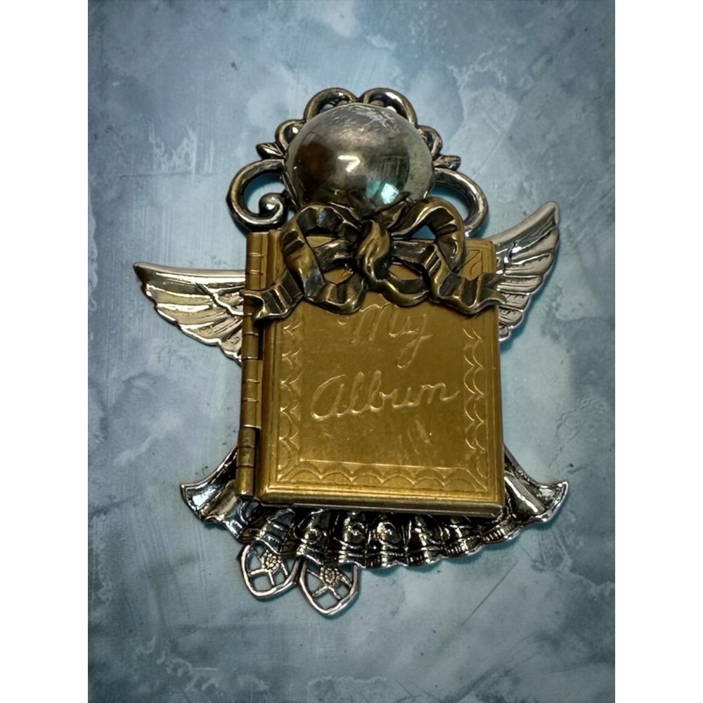 Vintage Angel Locket Brooch Gold/Silver Tone My Album Book